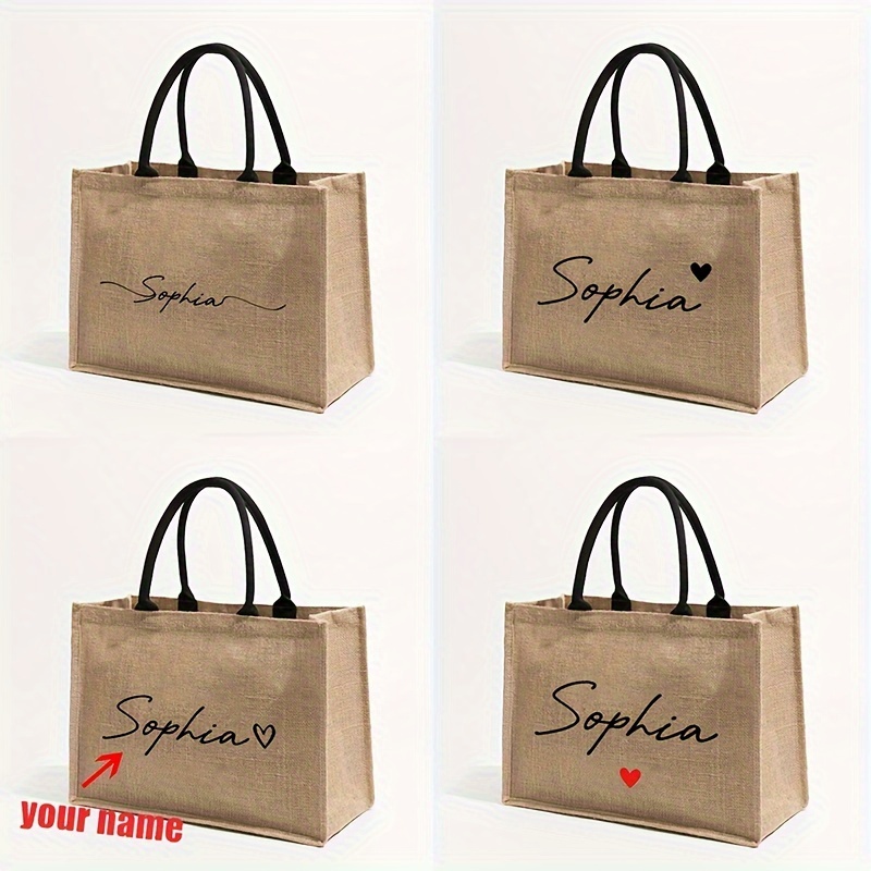Linen Bag Bulk - กระเป๋าชายหาดแบบกำหนดเองได้ พร้อมชื่อและลายตามสั่ง ของขวัญกระเป๋าโท้ทปักชื่อย่อสำหรับผู้หญิง กระเป๋าสำหรับใส่ของใช้ส่วนตัวสำหรับการเดินทางของผู้หญิง