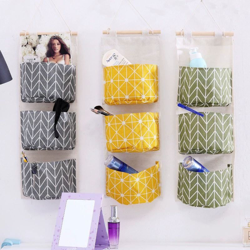 Linen Bag Bulk - 1 ชิ้น 3 กระเป๋า ถุงเก็บของแขวนผนัง ห้องนอน