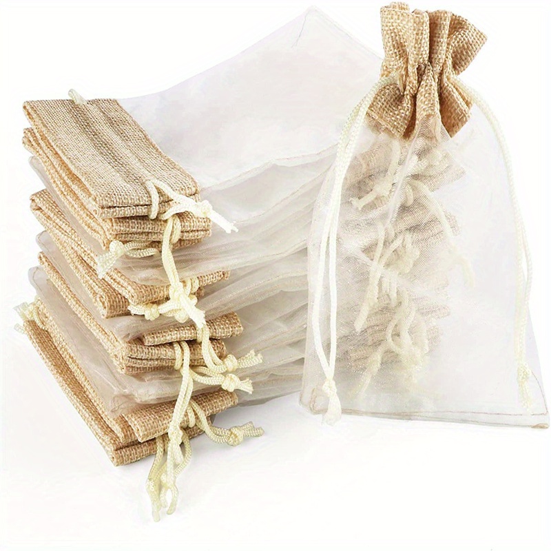 Linen Bag Bulk - ถุงผ้าออร์แกนซ่าลินินแบบมีเชือกผูก สำหรับใส่ของขวัญ ขนม ของฝากในวันหยุด