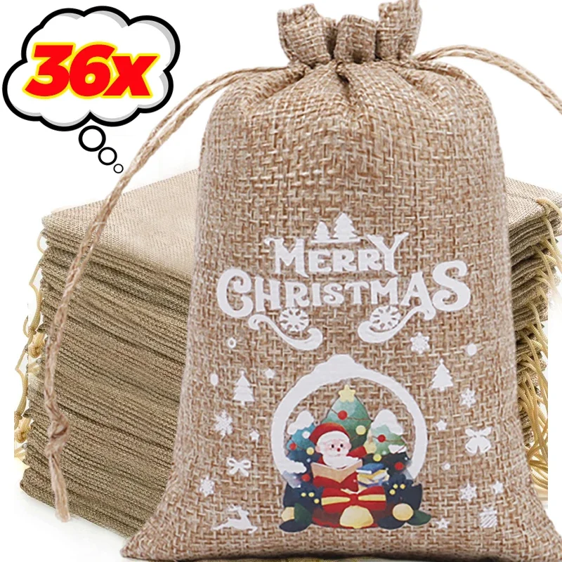Linen Bag Bulk - ขายส่งคริสต์มาสผ้าลินินกระเป๋าการ์ตูน Santa Claus Snowman Candy ของขวัญกระเป๋าสตางค์สําหรับ