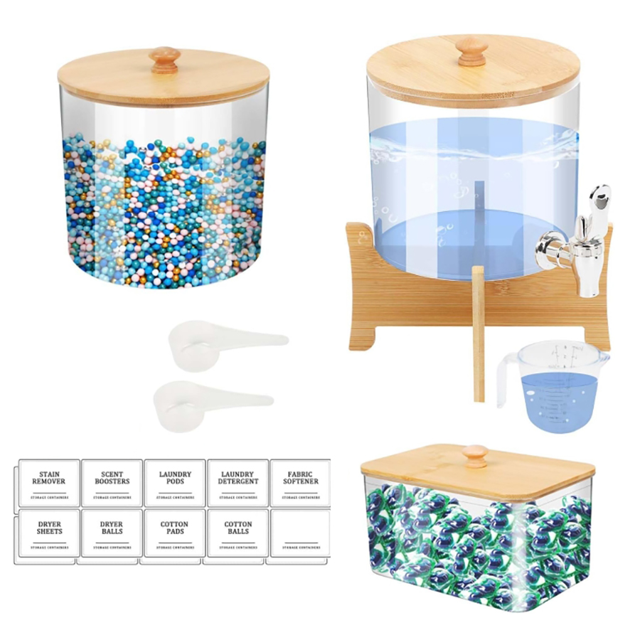 Laundry Strip Eco - องค์กรซักรีด 3 แพ็คชุดเก็บของเหลวเครื่องจ่ายผงซักฟอกซักรีดพร้อมชั้นวางและถ้วย, ฝักซักรีดเครื่องอบผ้าแผ่นคอนเทนเนอร์