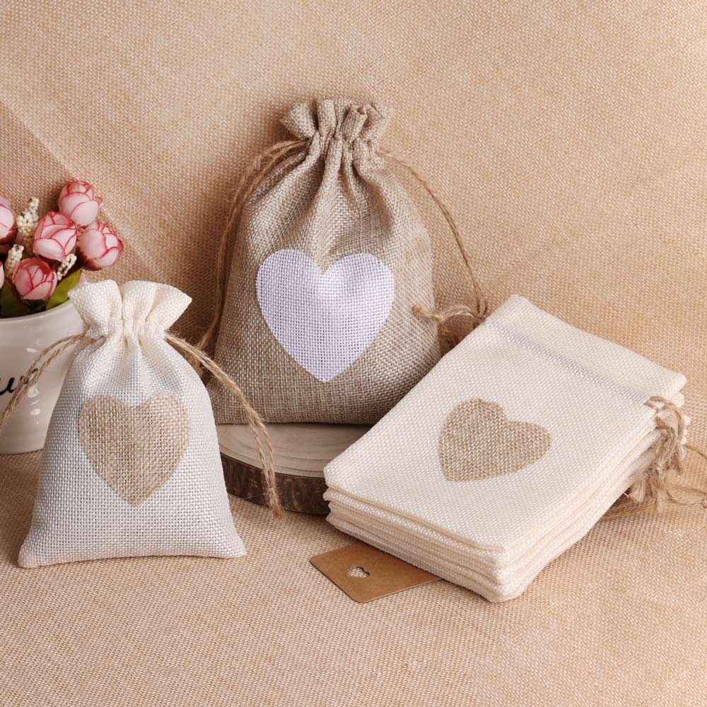 5 ชิ้น/ล็อตหัวใจผ้าลินินกระเป๋ - Linen Bag Bulk บทวิจารณ์และราคา